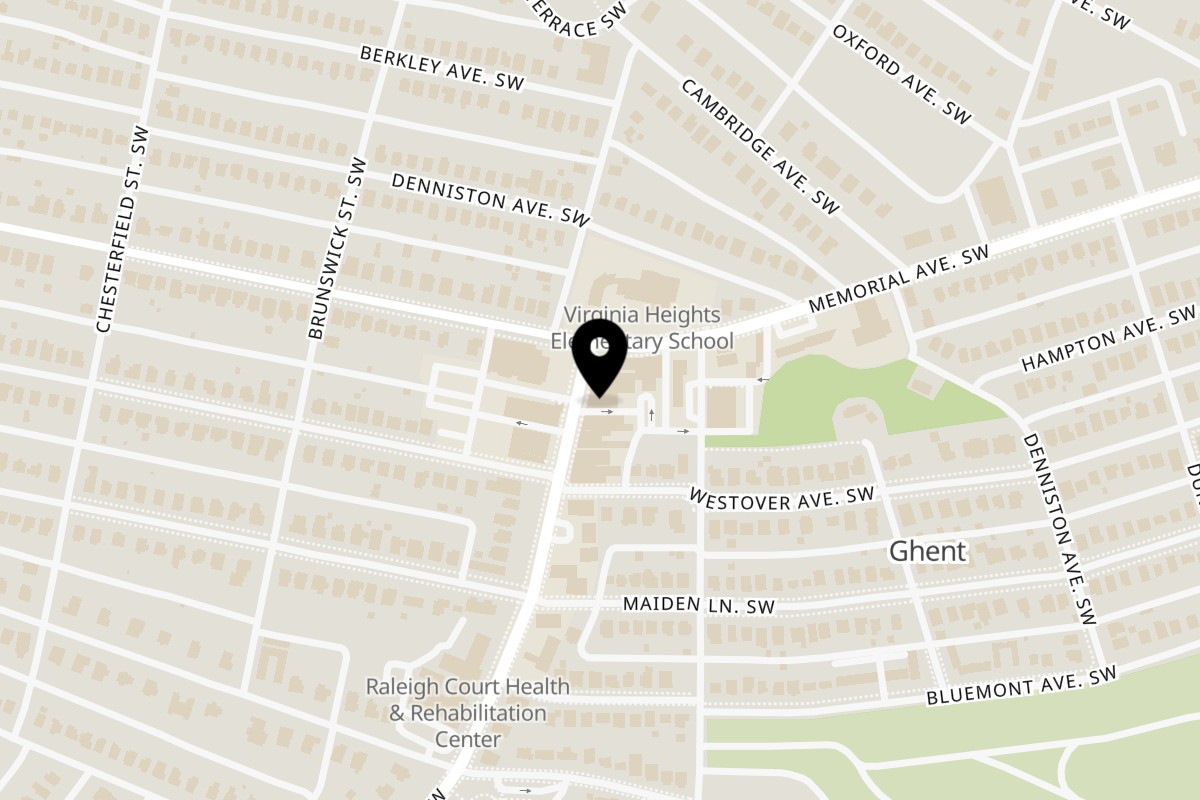 Map showing the location of Grace's Place Pizzeria on 1316 Grandin Rd SW in Roanoke
